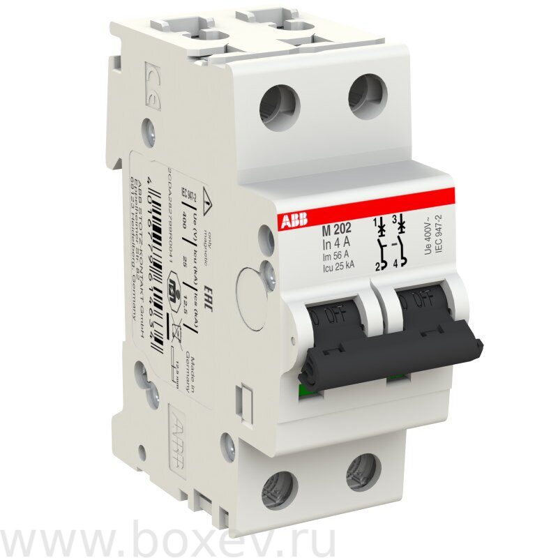 M202 4A Автом. выкл-ль ABB. 2P, In=4.0A, хар-ка K, Ics=12.5kA. Модульный, 2М