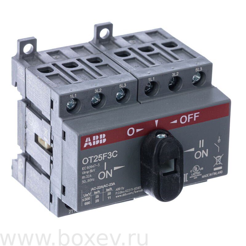 OT25F3С Реверсивный рубильник ABB. 2x 3P, 25А. С резервной ручкой